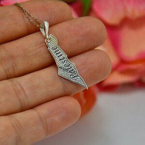 PALESTINIAN MAP Silver NECKLACE, Support Muslim Jewelry, Jerusalem Charm, Birthday Gift to Gaza Supporter Friend, Free Palastine Fashion