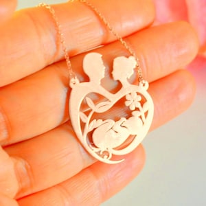Silver Custom Family Necklace, Baby Shower GIFT for New Mom, Pregnant lady Customized Jewelry, Personalized Mother Father Name Rose Gold
