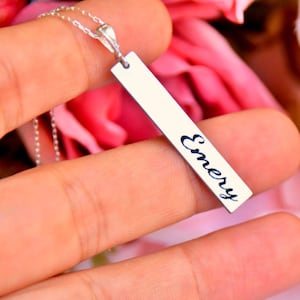 Bar Name Engraved Necklace, Custom Plate Gift for Loved one, Personalized Heart beat, Customized Hand written Silver Plate, Love you always