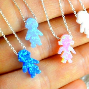 Opal Baby silver Necklace, Birthday Gift for New Mother, Baby Boy Charm, Baby Girl Gemstone, Baby Shower unique Present, Mom to be Design