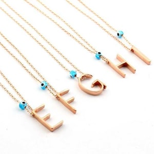 3 D Initial Engraved Silver Necklace, Custom Gift for Her, Evil eye Name Necklace, Customized Capital Jewelry, Hand stamped 3D Name Hammered