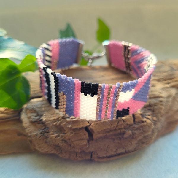 Armband | Geometrie | Miyuki Delica Handgearbeitet Brick Stitch Perlenarmband Unikat Lila Rosé Weiß Schwarz Elegant