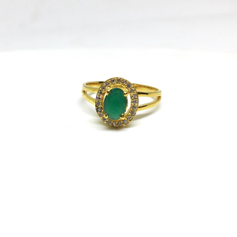 925 Sterling Silver Gold Plated Ring, Classic Emerald Gold Plated Ring