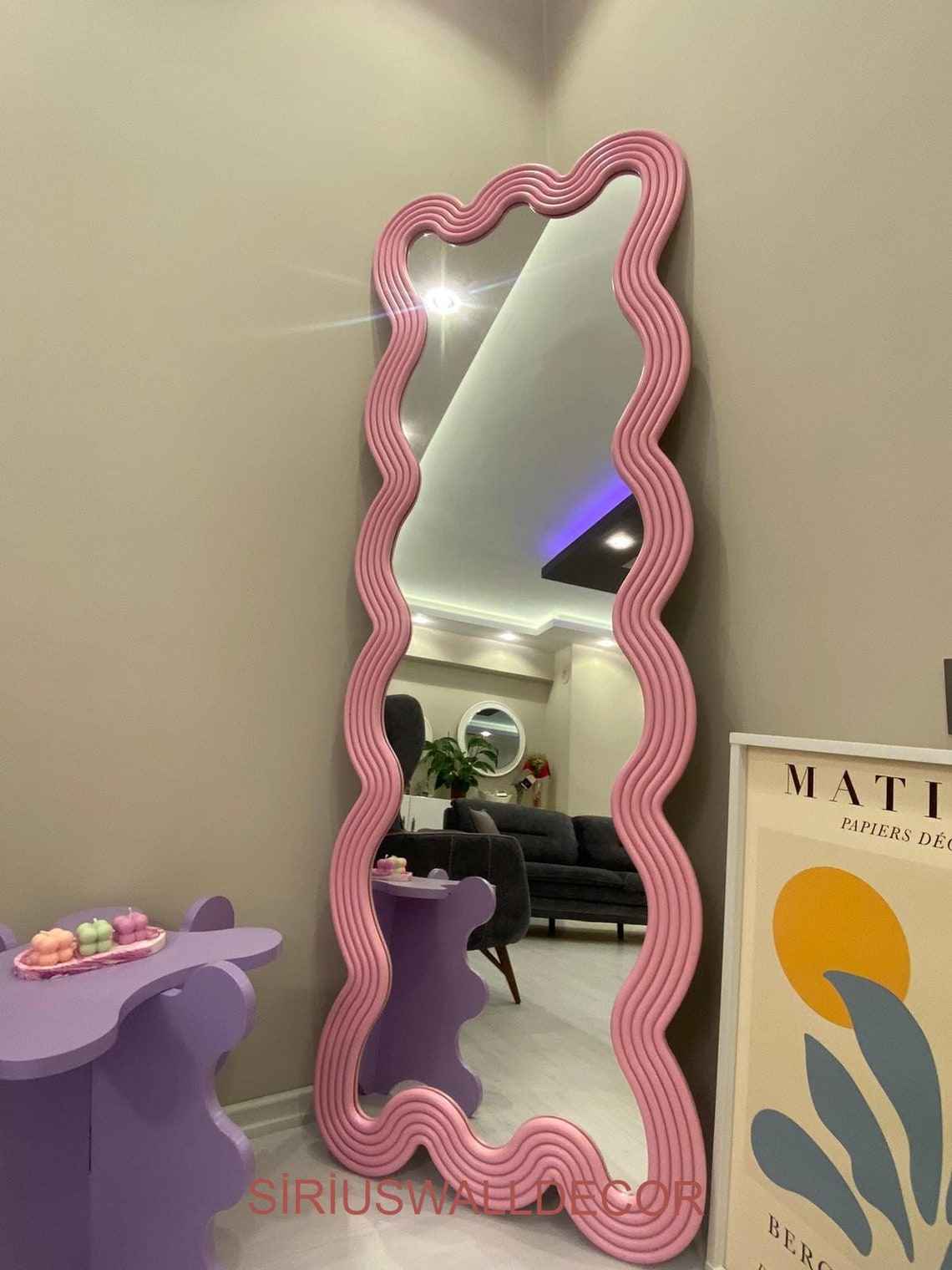 Full Length Mirror Wavy Floor Mirror Full Body Mirror Etsy