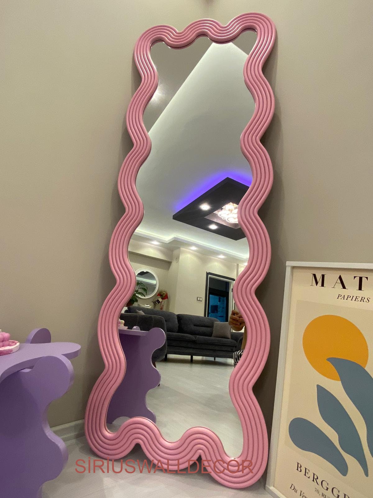 Full Length Mirror Wavy Floor Mirror Full Body Mirror Etsy