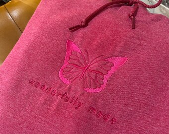 Wonderfully Made Butterfly Monochromatic Embroidered Hoodie