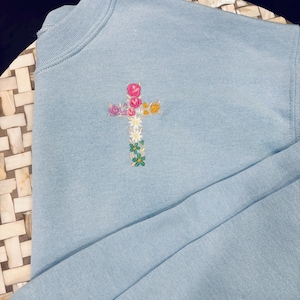 Floral Cross Embroidered Crewneck
