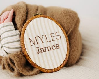 Embroidered Hoop Baby Name Announcement | Custom Baby Name | New Baby Keepsake | Baby Shower Gift