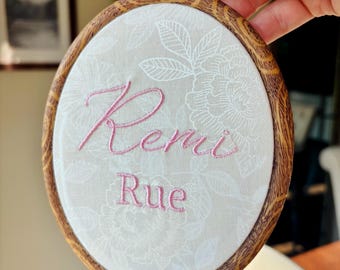 Custom Embroidered Floral Baby Name Announcement Hoop | Keepsake Nursery Decor | Baby Shower Gift