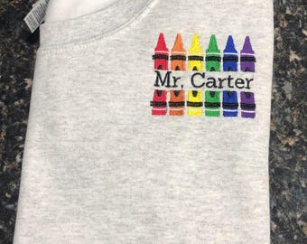 Custom Teacher Crayon Embroidered Crewneck