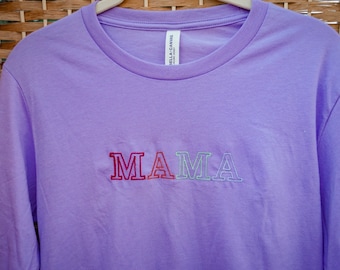 Colorblock Embroidered Mama Long Sleeve Shirt