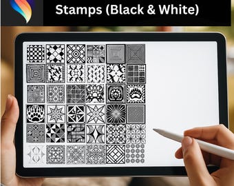 60 Quilt Patch Procreate Stempel (Schwarz & Weiß)