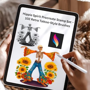 Hippie Spirit Procreate Stamp Set – 102 Retro Tattoo-Style Brushes