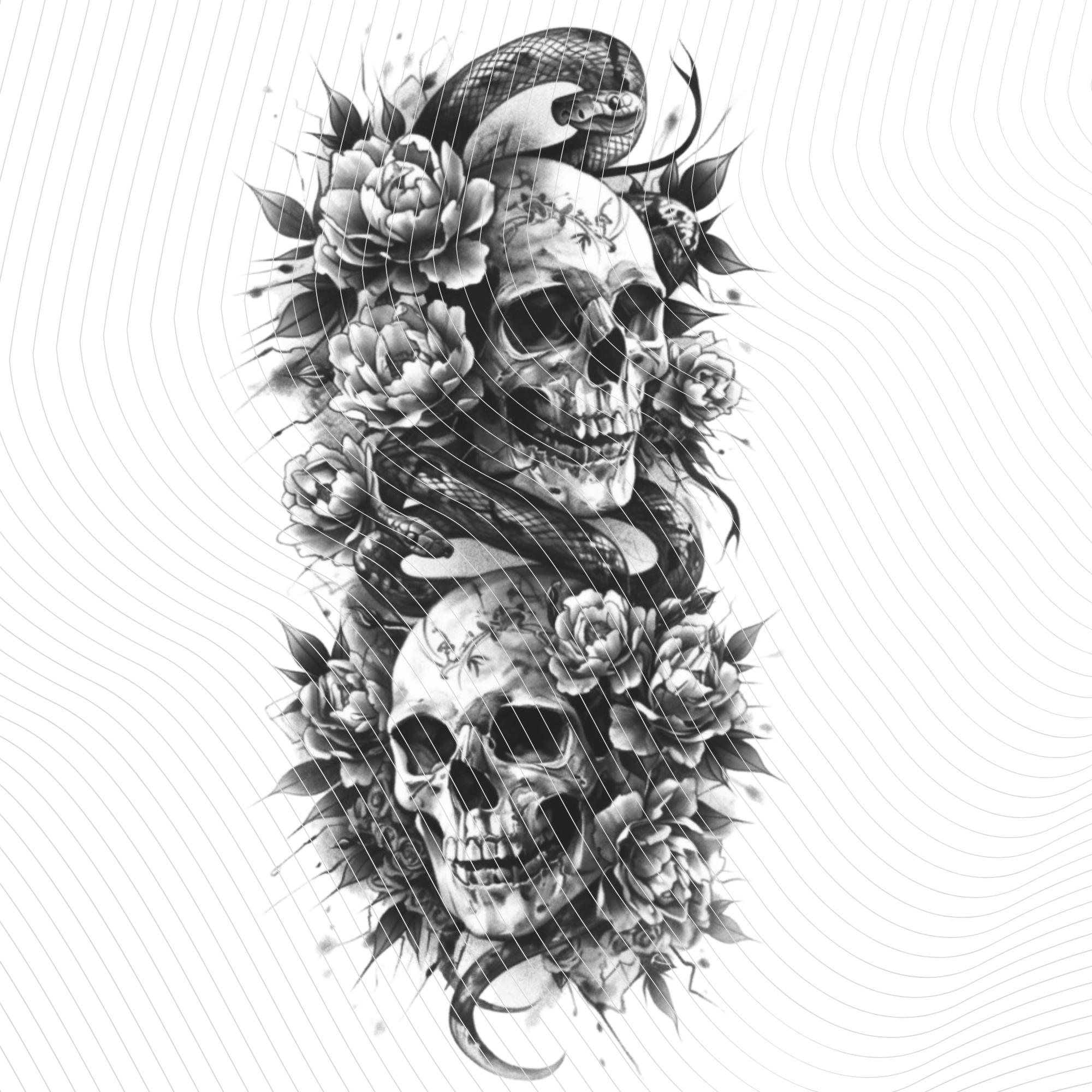 Dark Gothic Tattoo Art Set 5 Black & White Skull Hourglass Pngs Gothic ...