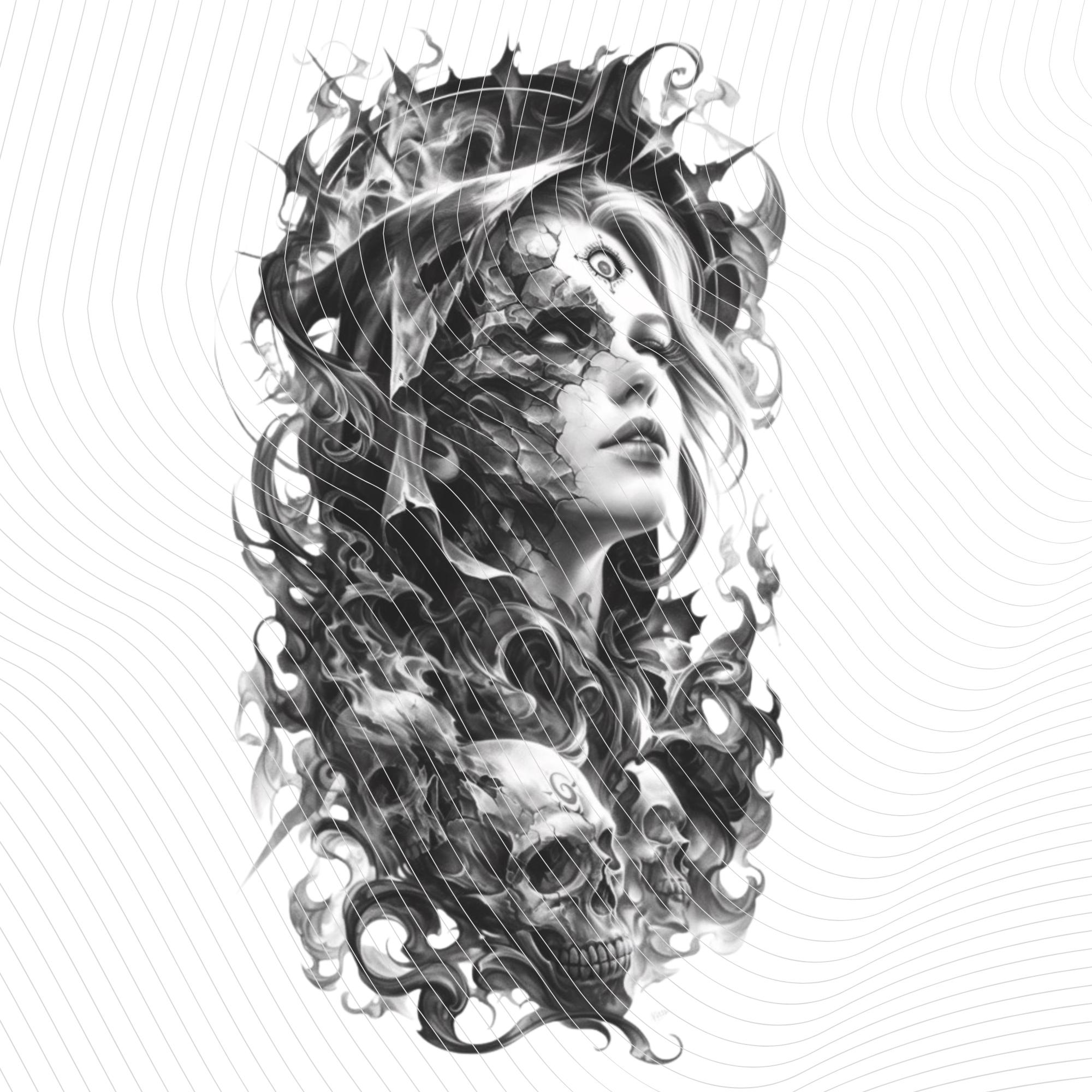Dark Gothic Tattoo Art Set 5 Black & White Skull Hourglass Pngs Gothic ...