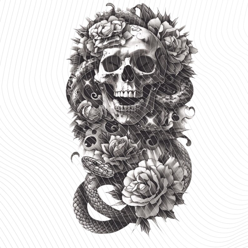 Dark Gothic Tattoo Art Set 5 Black & White Skull Hourglass Pngs Gothic ...