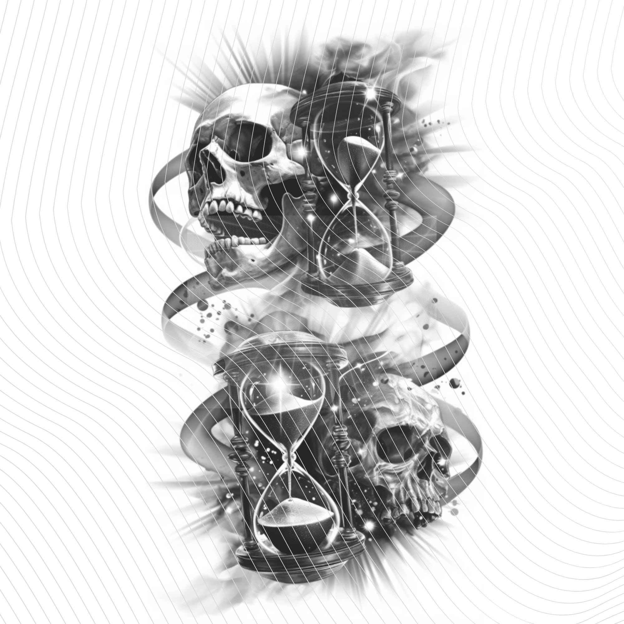 Dark Gothic Tattoo Art Set 5 Black & White Skull Hourglass Pngs Gothic ...