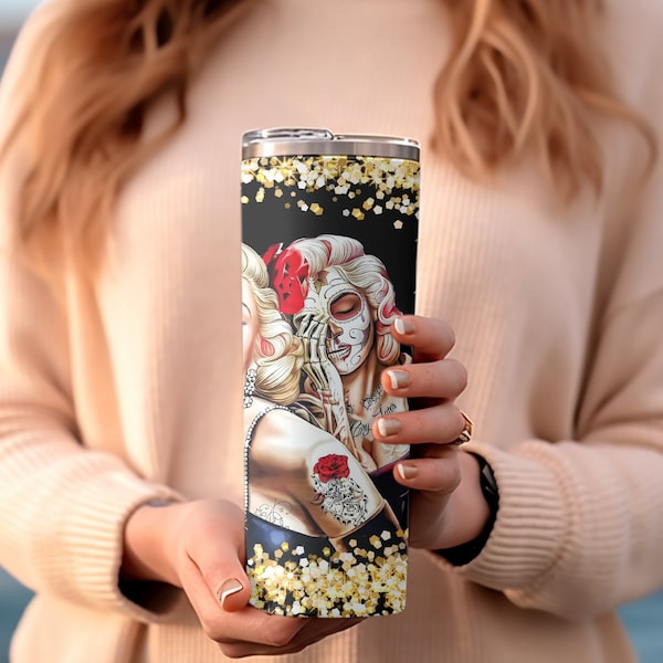 Marilyn Monroe Day of the Dead Twist If you’re going to be two faced 20 ounce Skinny Tumbler Wrap Digital Download