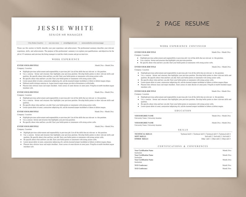 2023 ATS HR Resume Template Professional HR Manager Cv Etsy