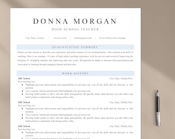 Teacher resume template for google docs, teacher cover letter, education resume, high school teacher resume, elementary teacher cv template