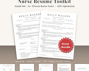 May include: A professional Nurse Resume Toolkit with the text "Nurse Resume Toolkit" and "Stand Out | 10+ Proven Nurse Tools | ATS-Optimized". The image shows resume templates and a red "Nurse Bundle" sticker.