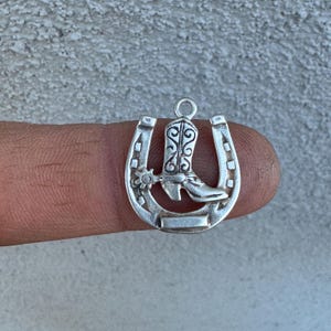 Cowboy Boot Horseshoe Charm. Sterling Silver