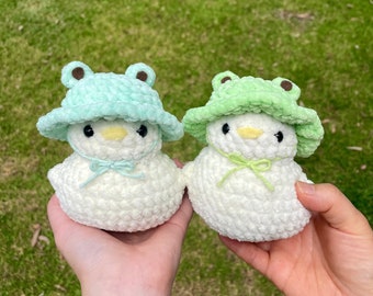 Crochet duck plushie / handmade ducks / Froggie duck plushies / handmade ducks with frog hats