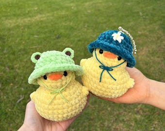 Crochet Yellow Duck Plushie / Handmade Ducks / Ducks With Frog and