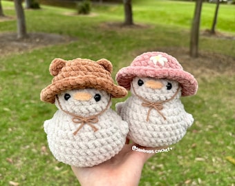 Crochet Duck Plushie with Bear/Daisy Hat - Handmade Amigurumi