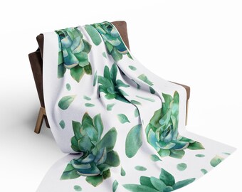 Arctic Fleece Throw Blanket With  Succulent Design