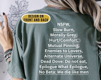 AO3 Popular Tags Shirt | Fanfiction | Slow Burn | NSFW | Dead Dove: Do Not Eat | Dramione | Archive of Our Own | Comfort Colors Shirt