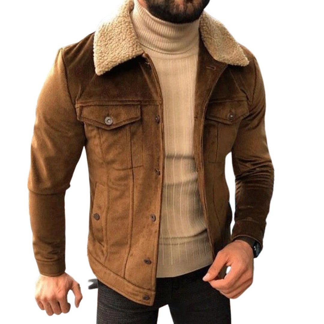 Brown suede sherpa jacket mens Clearance