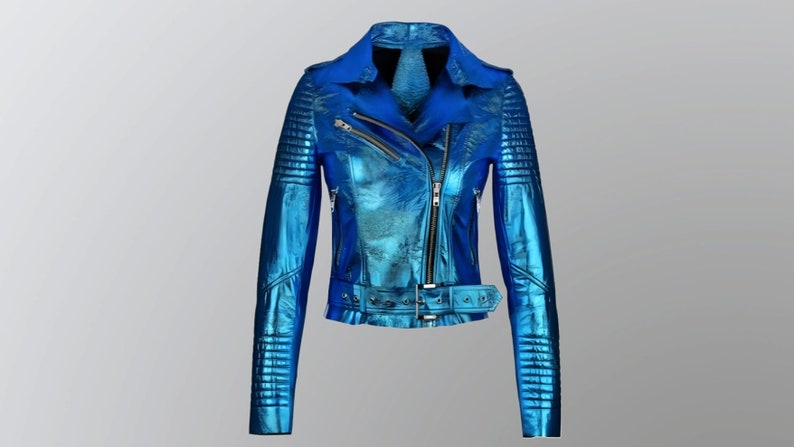 Gold Leather Biker Metallic Jacket Womens Quilted Arms, Slim Fit Shiny ...