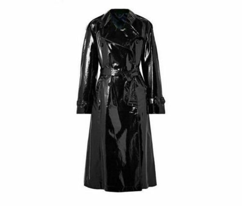 PVC Red Coat Vinyl Long Trench Coat, Women Patent Leather Double Breasted Belted Trench Coat Etsy