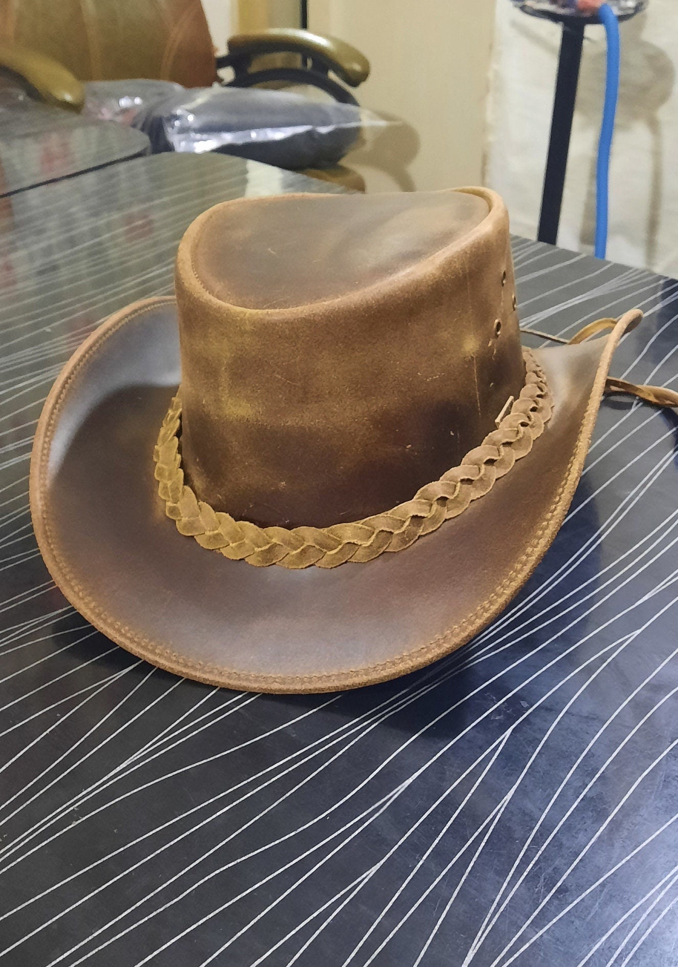Men's Brown Leather Outback Hat Western 