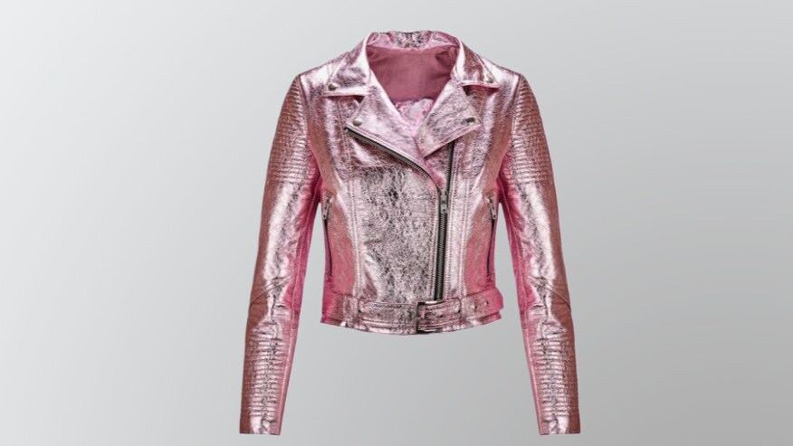 Metallic pink leather jacket cheap