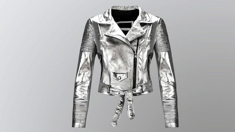 Gold Leather Biker Metallic Jacket Womens Quilted Arms, Slim Fit Shiny ...