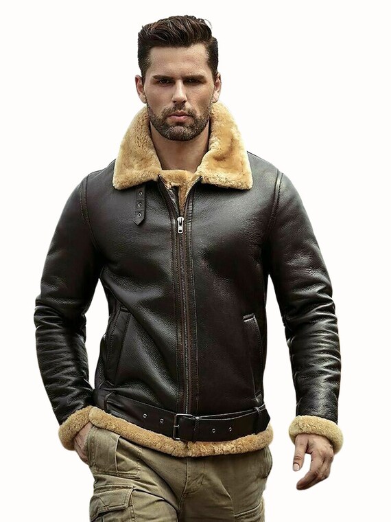 Giacca da aviatore in pelle nera RAF da uomo / stile bomber B3 in