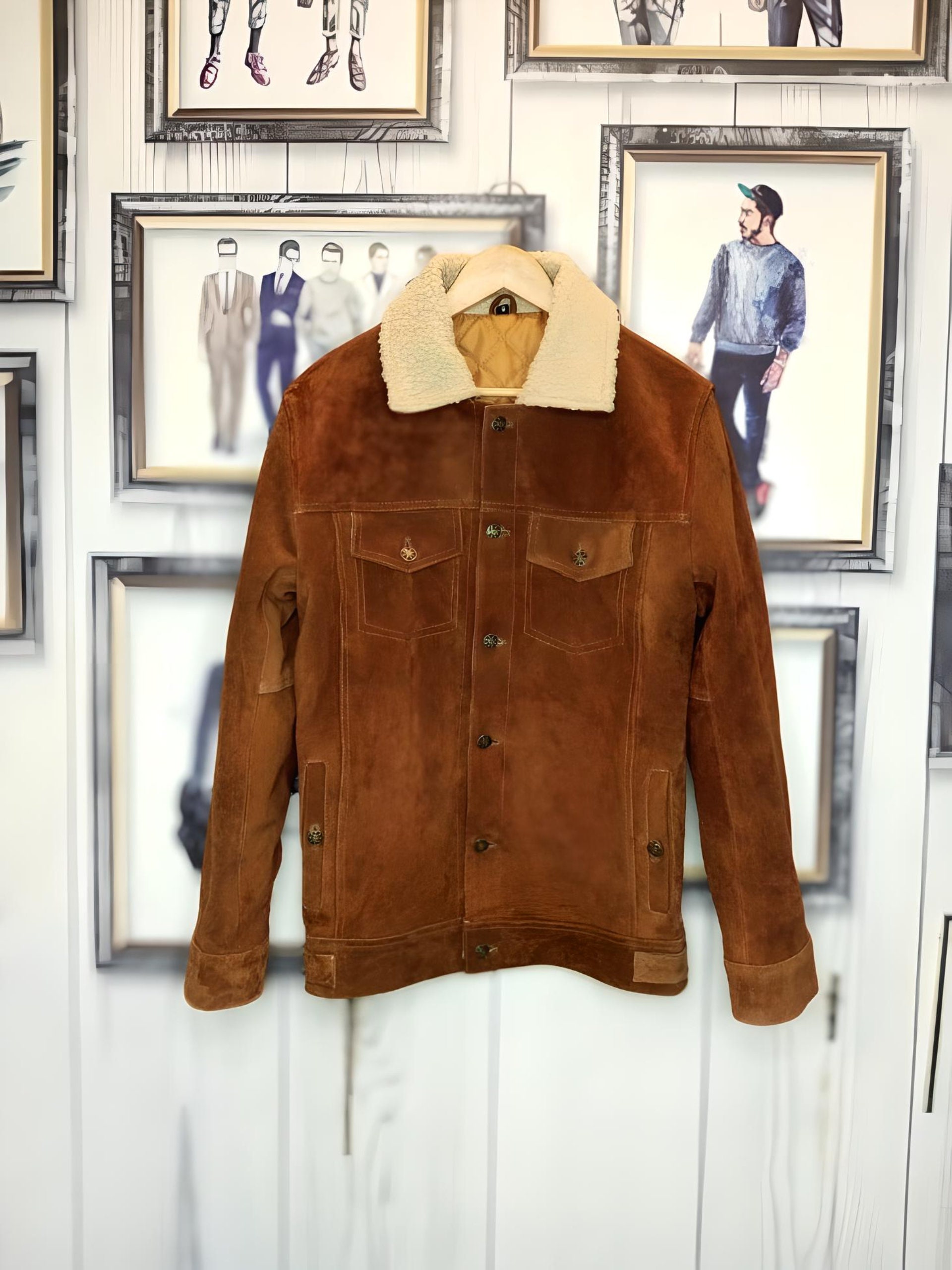 Denim jacket clearance with suede collar
