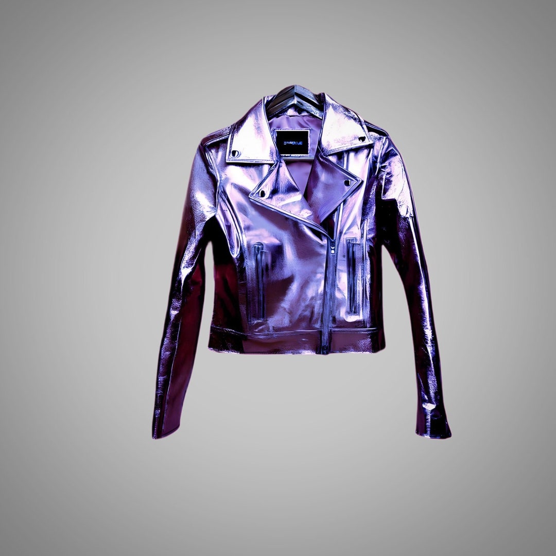 Purple Moto Jacket Womens Biker Metallic Leather Jacket 80s Trendy ...