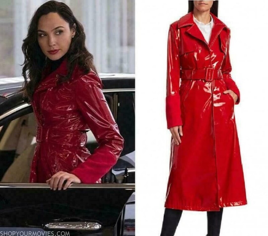 PVC Red Coat Vinyl Long Trench Coat, Women Patent Leather Double ...