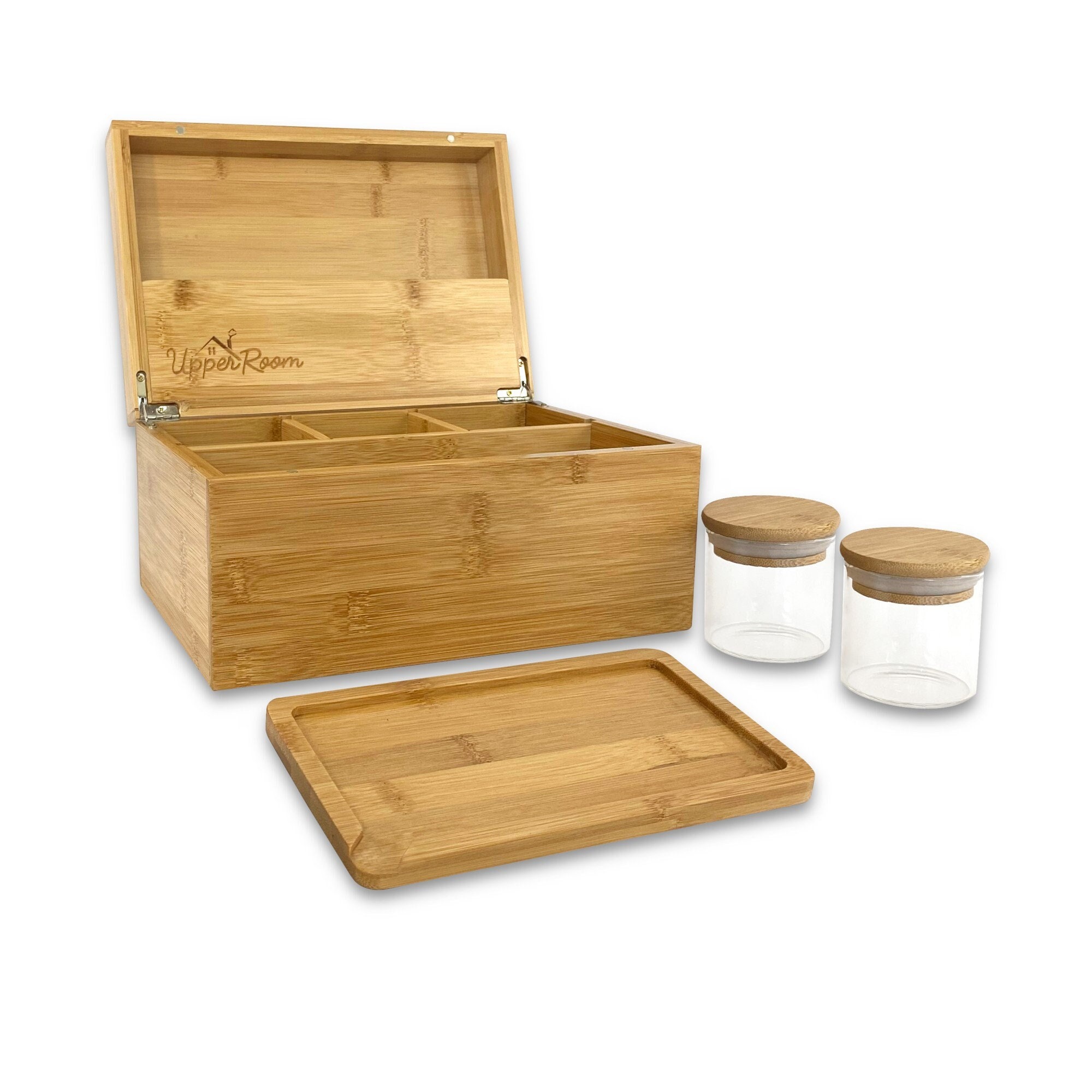 Bamboo Stash Kit, Storage Box, Rolling Tray, Rolling Kit, Rolling Tray Box  with Lock, Smell Proof Box, Bamboo Rolling Tray Bundle, Lock Box