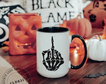 Handmade Ceramic Mug, Halloween Fall Mug, Ghost Face Cup, Skeleton Coffee Mug, Funny Halloween Gift, Gift for Her, Spooky Season Gift, 15oz