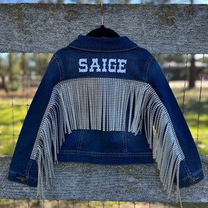 Toddler Rhinestone Fringe Jean Jacket, Custom Jean Jacket, Bling Jacket, Kids Custom Jacket, Fringe Jacket, Cowgirl Jacket, Personalized