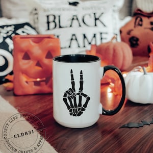 Halloween-koffiemok, skeletmok, cadeau voor Halloween, skeletkoffiemok, koffiekopje herfst, spookhalloween, pompoenmok, griezelige seizoensbeker