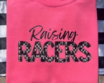 Raising Racers Crewneck, Racing Sweatshirt, Moto Mom Shirt, Race Day Shirt, Mom Racing Gift, Racing Season Shirt, Race Mom Era