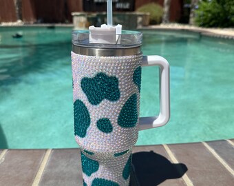 Cowprint Rhinestone Tumbler, Rhinestone Tumbler, Cowprint Tumbler, 40oz Tumbler, Trendy Tumbler, Western Tumbler, Western Drinkware.