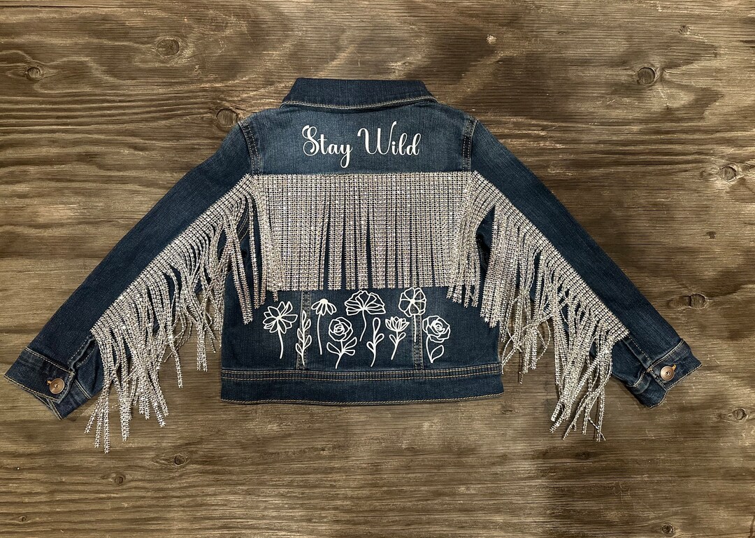 Toddler Rhinestone Fringe Jean Jacket Bling Jacket Stay Wild Child