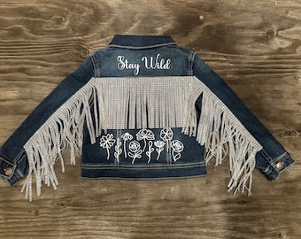 Veste en jean à franges strass et strass pour tout-petit | Veste Bling | Reste sauvage enfant | Veste à franges | Veste à franges pour fille | Veste en jean pour enfants