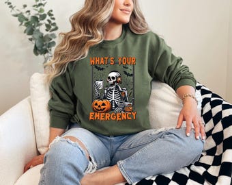 Sudadera "¿Cuál es tu emergencia?", camiseta de despachador, suéter de despachador de Halloween, camiseta de despachador del 911, despachador espeluznante, camiseta de Halloween